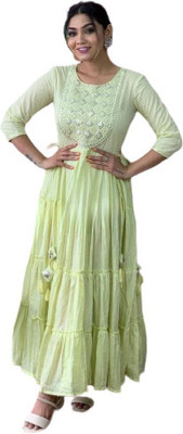 Pranavi Women Gown Light Green Maxi/Full Length Dress