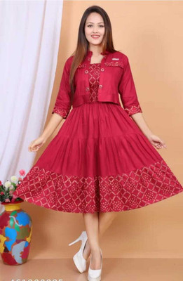 LAMIYA DRESSES Women A-line Maroon Above Knee/Mid Thigh Length Dress