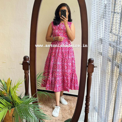 GonerDham Women A-line Pink Midi/Calf Length Dress