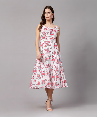 AAYU Women Fit and Flare Multicolor Midi/Calf Length Dress
