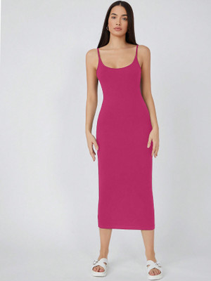 Aahwan Women Bodycon Pink Midi/Calf Length Dress