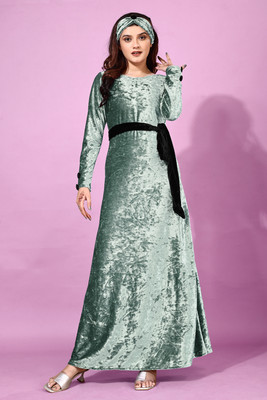 junglybilli Women A-line Green Maxi/Full Length Dress