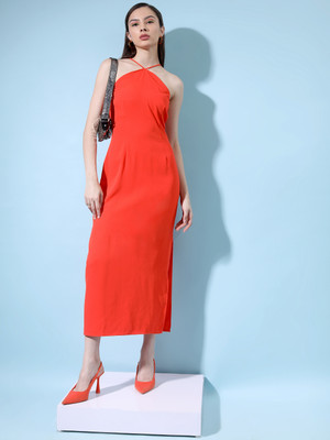 Tokyo Talkies Women A-line Red Midi/Calf Length Dress