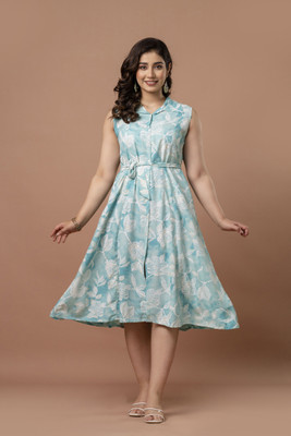 VIPY HANGER Women A-line Light Blue Midi/Calf Length Dress