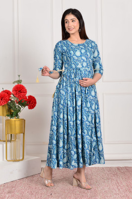 Ann Springs Women Ethnic Dress Blue Ankle Length Dress