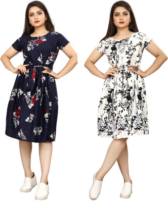 Nilkanth Fashion Women A-line Blue, Black Knee Length Dress