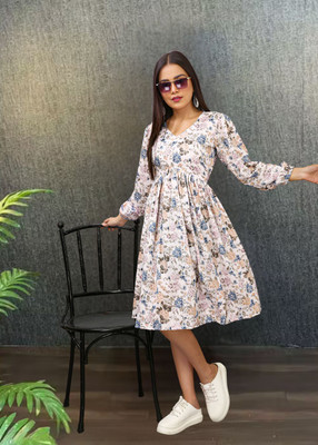 GIVAFAISHONS Women Fit and Flare Multicolor Knee Length Dress