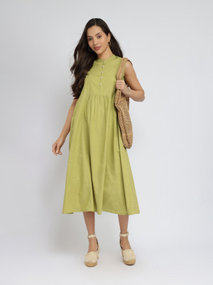 Pink Fort Women Fit and Flare Green Midi/Calf Length Dress