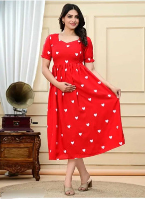 sanjya Women Gown Red Midi/Calf Length Dress