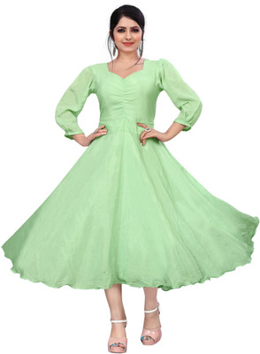ICYNOSURE Women A-line Green Midi/Calf Length Dress