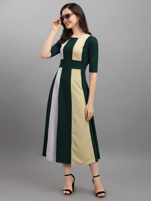 PURVAJA Women Fit and Flare Multicolor Maxi/Full Length Dress