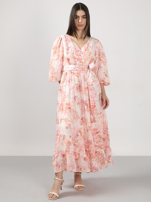 VERO MODA Women Fit and Flare Pink Maxi/Full Length Dress
