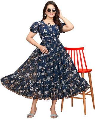 inch pinch Women Gown Blue Maxi/Full Length Dress