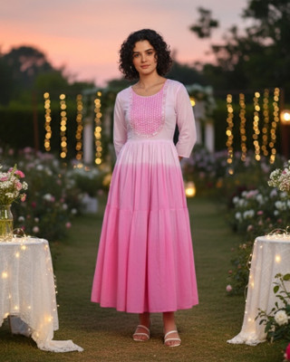maaesa Women Fit and Flare Pink Midi/Calf Length Dress