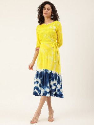 METRONAUT Women Fit and Flare Multicolor Midi/Calf Length Dress