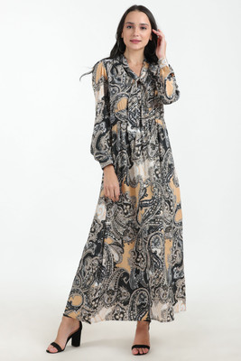 ADRIANA Women Fit and Flare Black Maxi/Full Length Dress