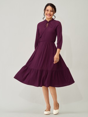 AASK Women Fit and Flare Purple Dress