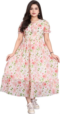 Parth Creation Women Fit and Flare White Ankle Length Dress