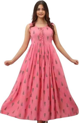 Mayshka Creation Women Fit and Flare Pink Knee Length Dress