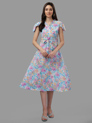 RIEKA Women A-line Grey Midi/Calf Length Dress