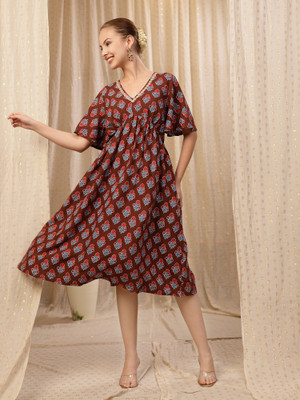 Zelena Women A-line Multicolor Below Knee Dress