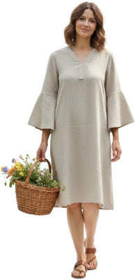 Designally Women A-line Beige Above Knee/Mid Thigh Length Dress