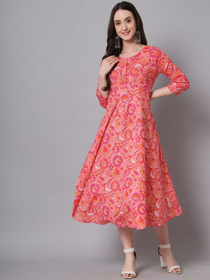ANOUK Women Ethnic Dress Pink Midi/Calf Length Dress