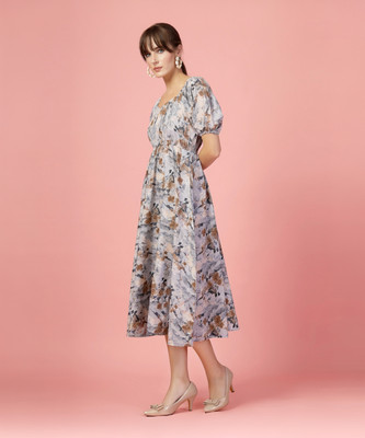 Oomph! Women Fit and Flare Multicolor Midi/Calf Length Dress