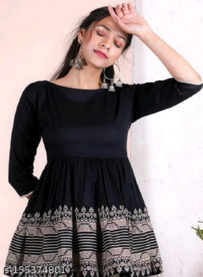 PALSIYA PRESENTS Women Fit and Flare Dark Blue, Pink Above Knee/Mid Thigh Length Dress