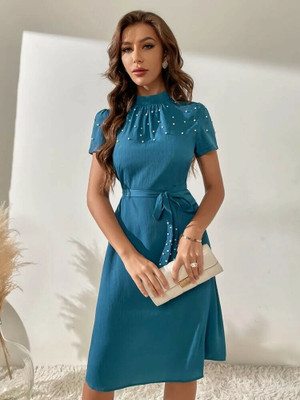GG Style Women A-line Blue Knee Length Dress