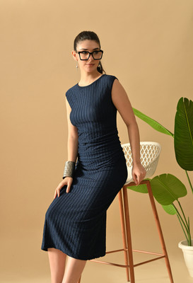 HouseOfCommon Women Bodycon Blue Midi/Calf Length Dress