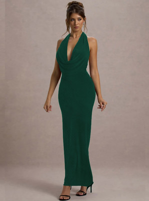 Moda Rapido Women Bodycon Dark Green Maxi/Full Length Dress