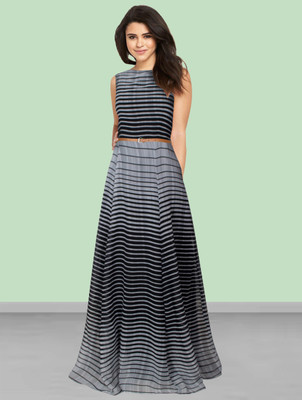 NAVYANKAA Women Gown Black, Grey Maxi/Full Length Dress