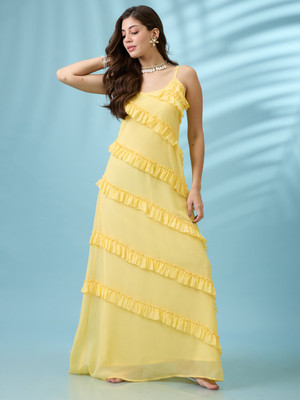 Globus Women A-line Yellow Maxi/Full Length Dress