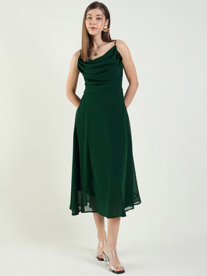 AAYU Women Fit and Flare Green Midi/Calf Length Dress