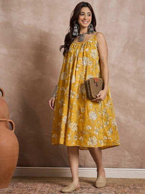 InWeave Women A-line Yellow Midi/Calf Length Dress
