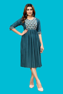 DICHIKA enterprise Women Fit and Flare Blue Midi/Calf Length Dress