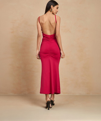 COLOR CAPITAL Women Bodycon Red Midi/Calf Length Dress