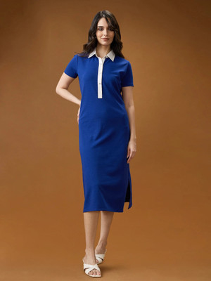 Globus Women Shirt Blue, White Midi/Calf Length Dress