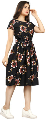 FashhionWorld Women Fit and Flare Multicolor Knee Length Dress