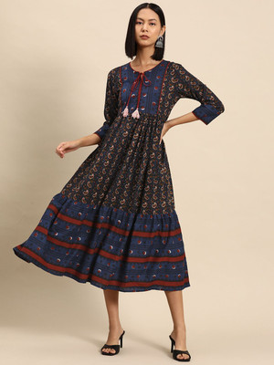 all about you Women A-line Blue Midi/Calf Length Dress