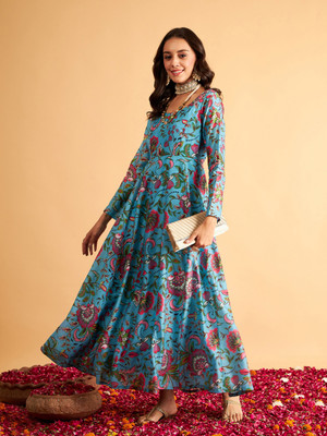Shae by SASSAFRAS Women Fit and Flare Multicolor Maxi/Full Length Dress