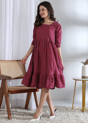 Moda Rapido Women Asymmetric Maroon Midi/Calf Length Dress