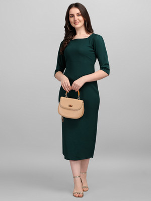 PURVAJA Women Bodycon Green Midi/Calf Length Dress