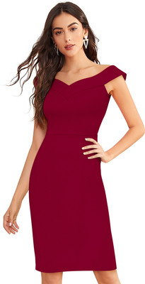 Shoponbit Women Bodycon Maroon Knee Length Dress