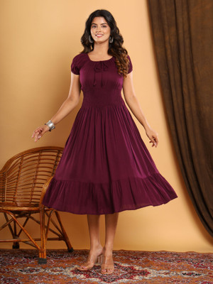 Diyakurtis Women A-line Maroon Knee Length Dress
