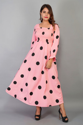 Deshi Girl Women A-line Pink Midi/Calf Length Dress