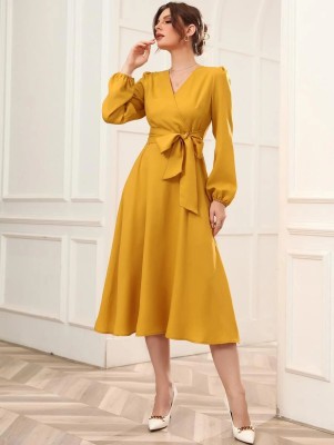 Istyle Can Women Wrap Yellow Dress