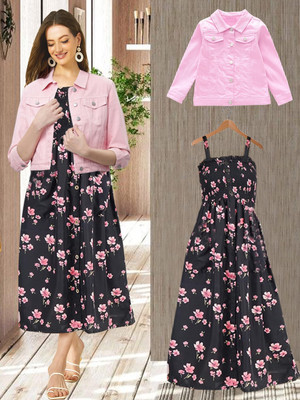 LEETOS Women A-line Pink, Black, Multicolor Ankle Length Dress