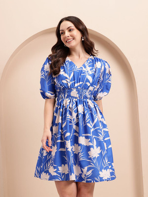 Mast & Harbour Women Fit and Flare Blue Above Knee/Mid Thigh Length Dress